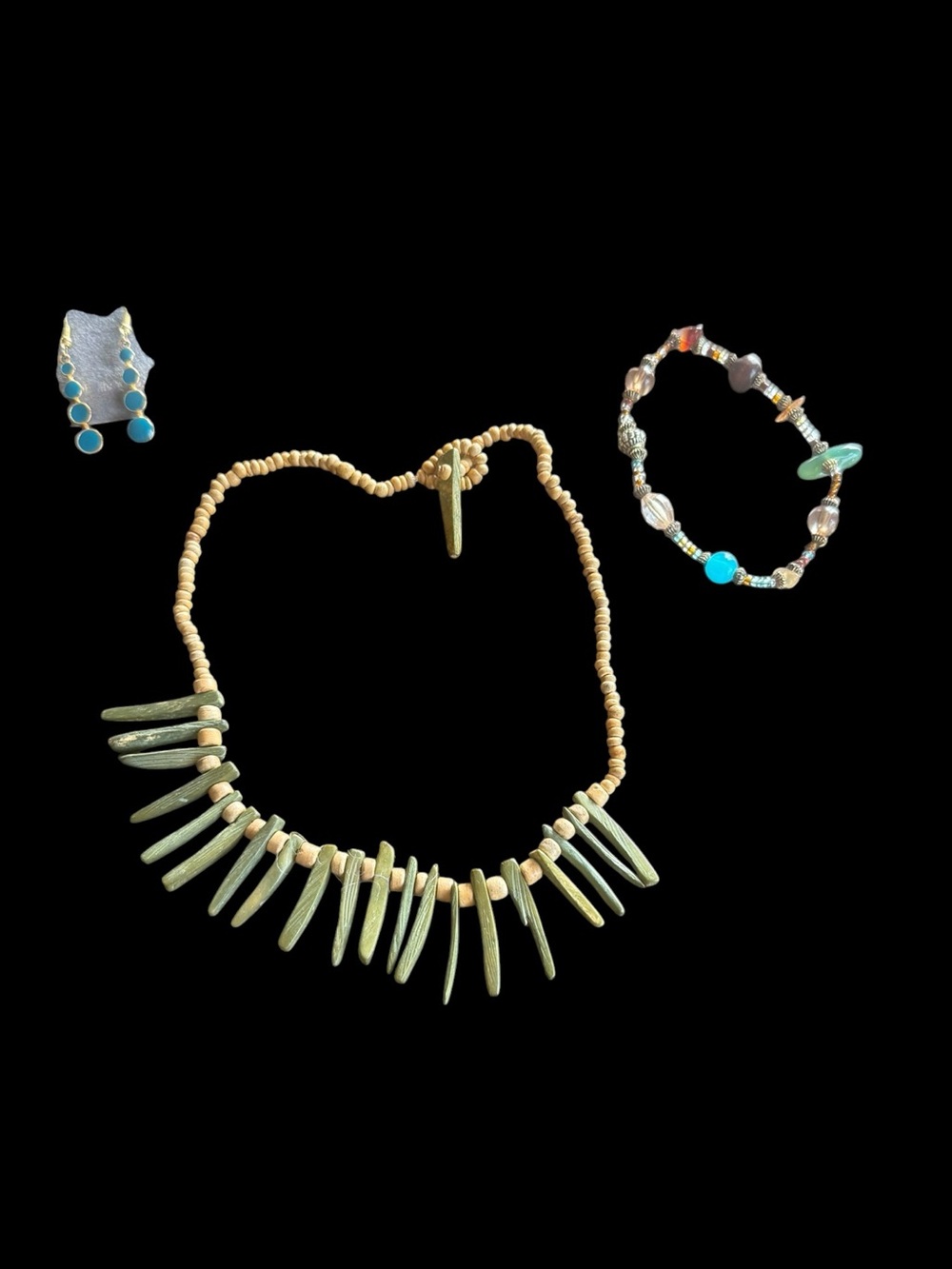 Vintage Jewelry Lot Turquoise Drop Earrings Gemstone Bracelet Spike Necklace